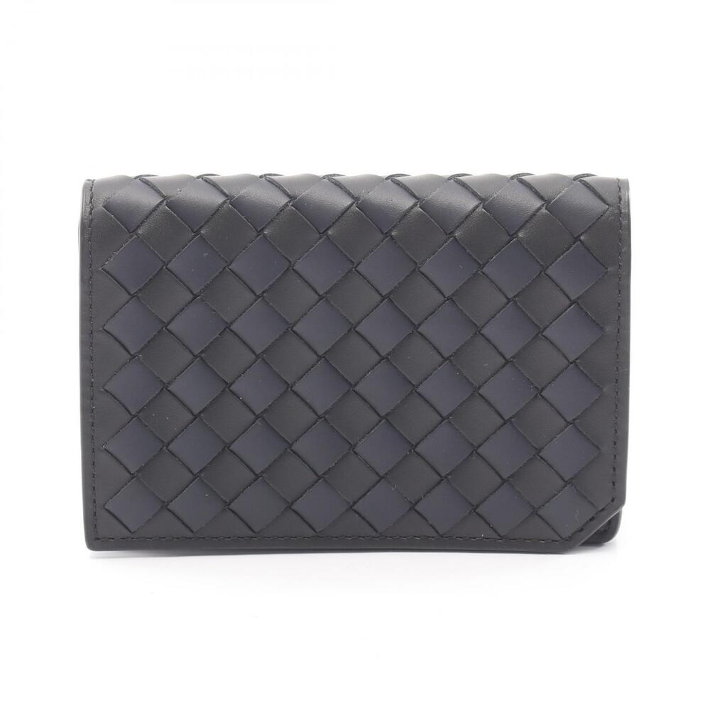 Bottega Veneta Intrecciato Card Case Wallet Leather Navy Black Blue